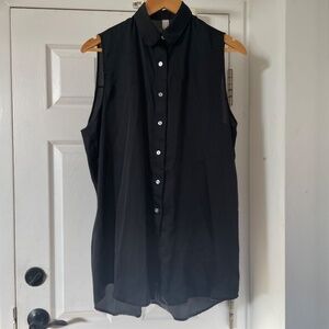 American Apparel Black Satin Sleeveless Button Down Blouse Loose Fitting sz M/L